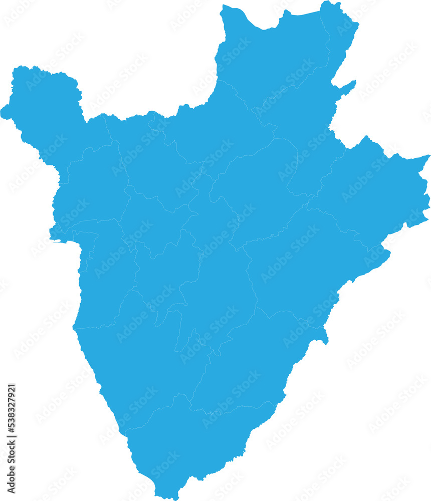 burundi map. High detailed blue map of burundi on transparent background.