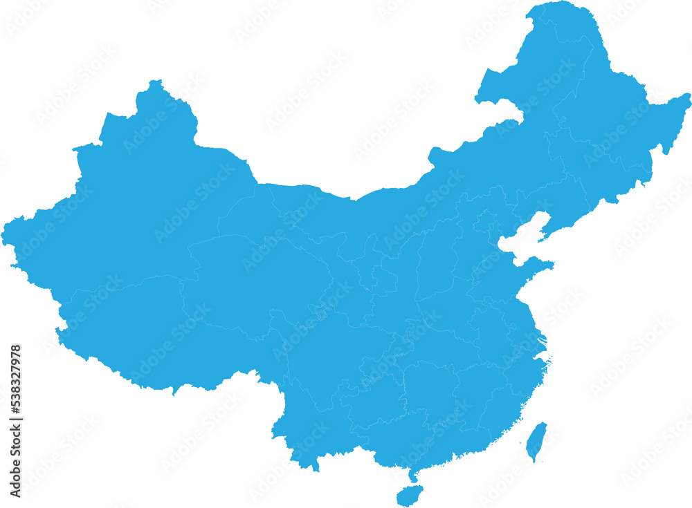 china map. High detailed blue map of china on transparent background.
