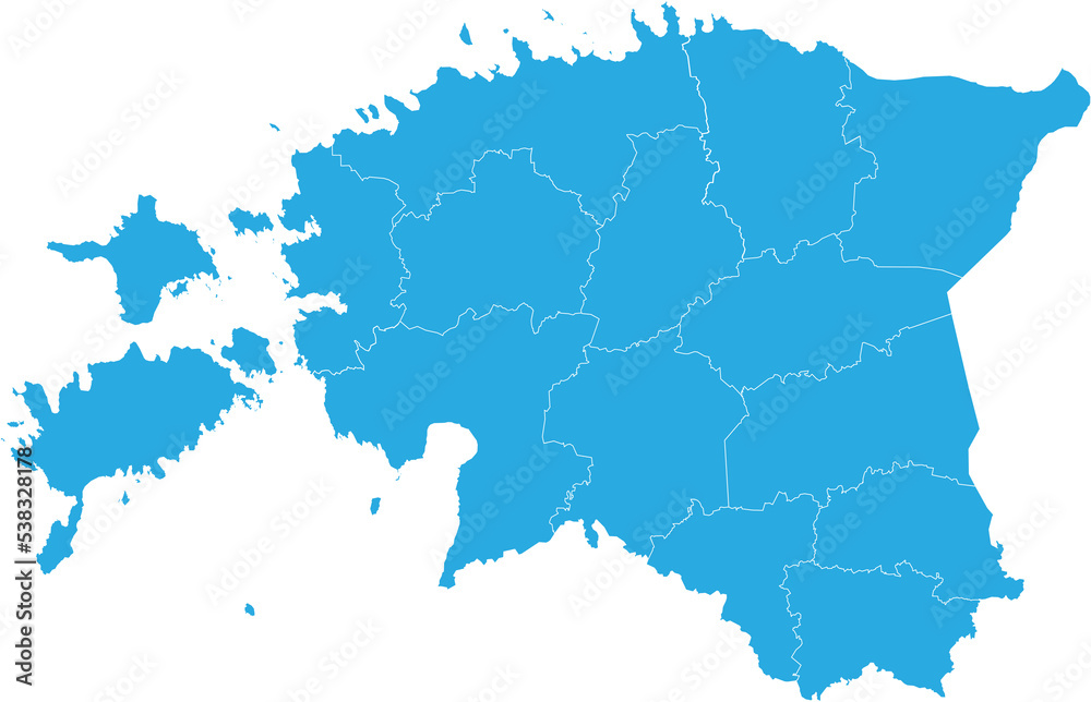 estonia map. High detailed blue map of estonia on transparent background.