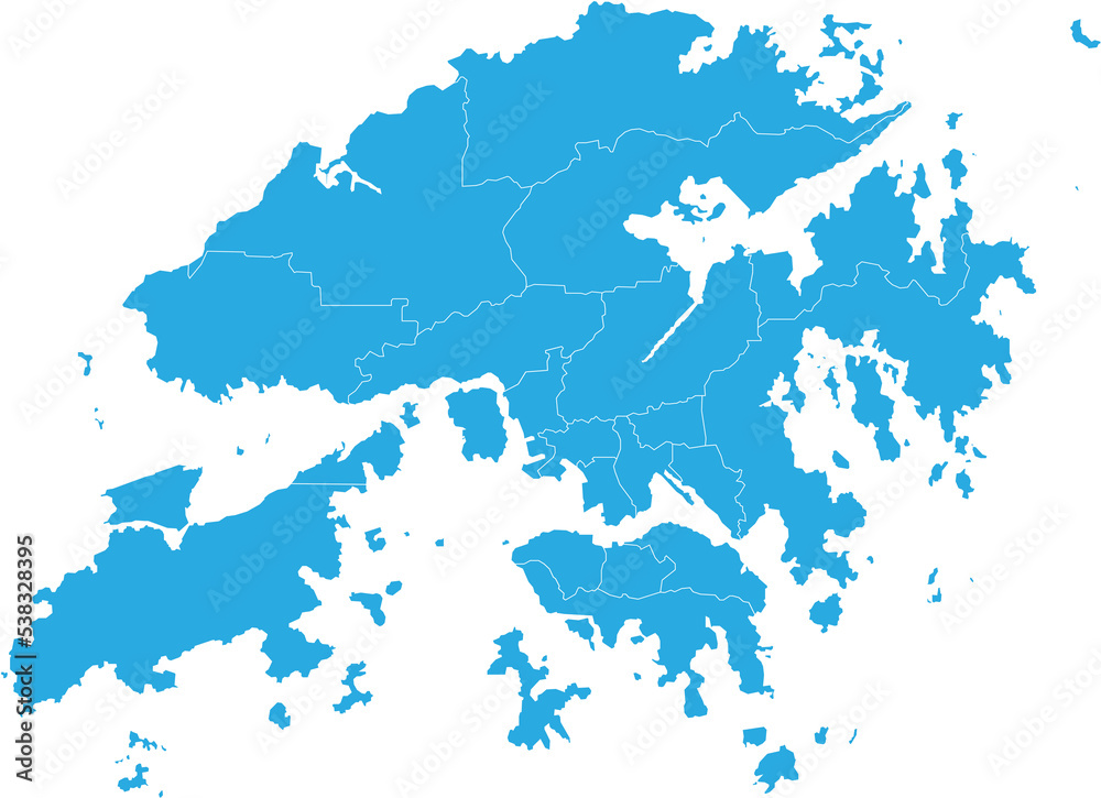 hong Kong map. High detailed blue map of hong Kong on transparent background.