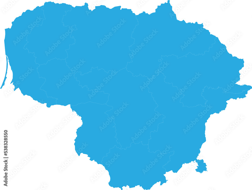 lithuania map. High detailed blue map of lithuania on transparent background.