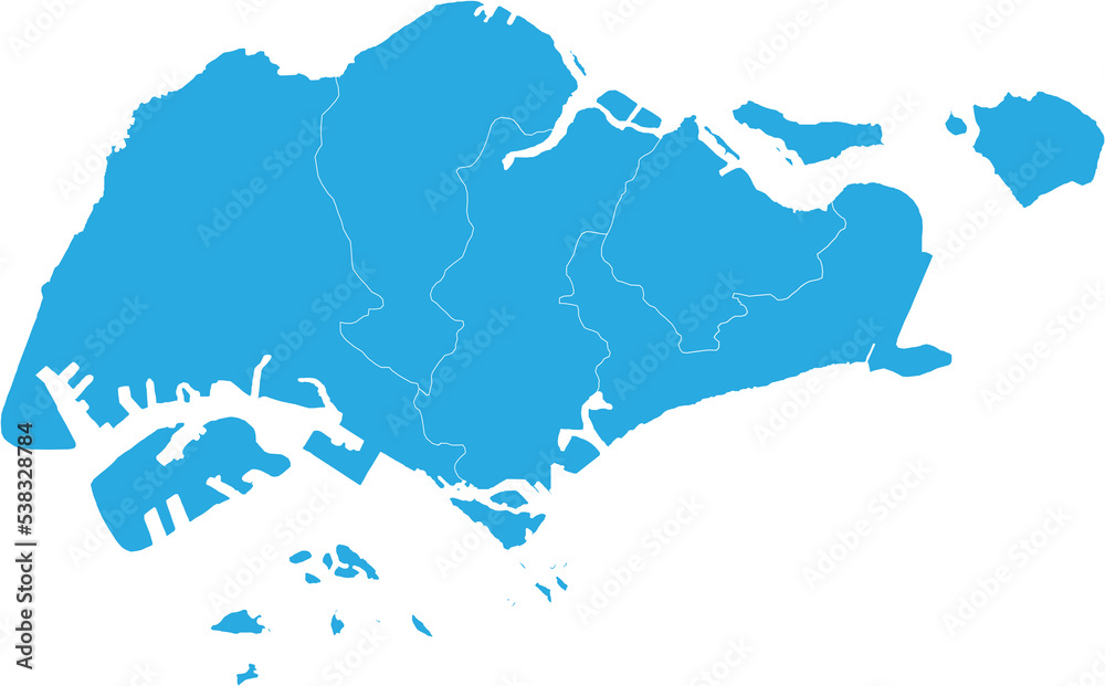 singapore map. High detailed blue map of singapore on transparent background.