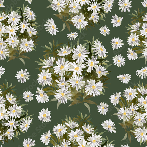 Fototapeta Naklejka Na Ścianę i Meble -  Wildflowers. Hand drawn Vibrant floral pattern blossom flowers chamomile seamless background. Ornament for clothes, textiles, interior, gift wrapping, postcards, invitations