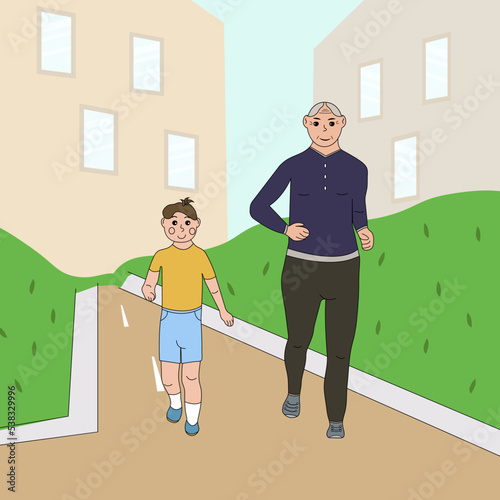 grandfather and grandson are engaged in sports running