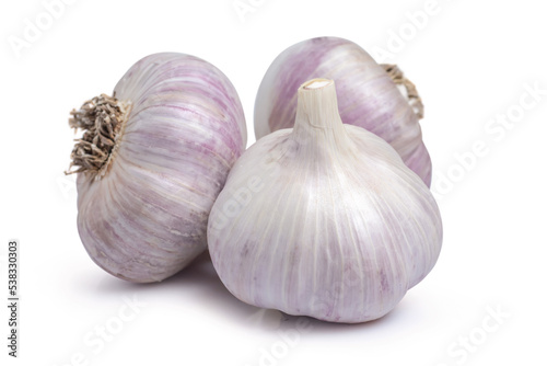 Raw whole garlic isolated on white background. Full depth of field.