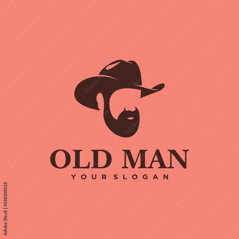 Fotografie old man cowboy logo design vector illustration