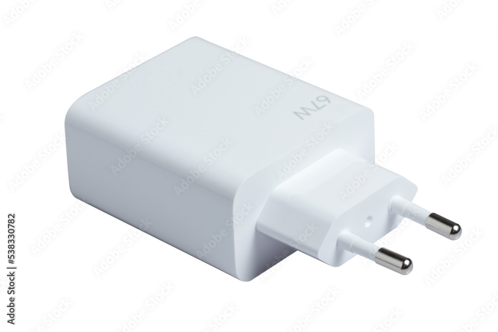 White charger power 76 W on white background. White charger power 76 W on white background.
