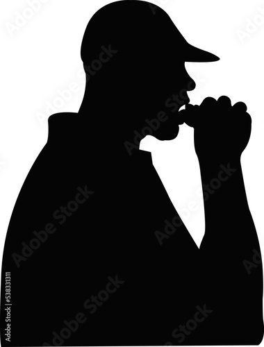 a man eating food, silhouette vector