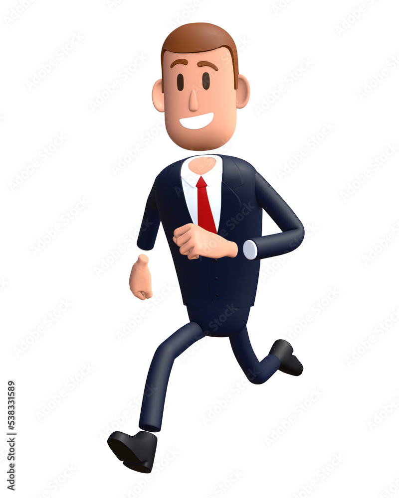 3D cartoon businessman with run gesture. Businessman 3D character 3D cartoon businessman with run gesture. Businessman 3D character