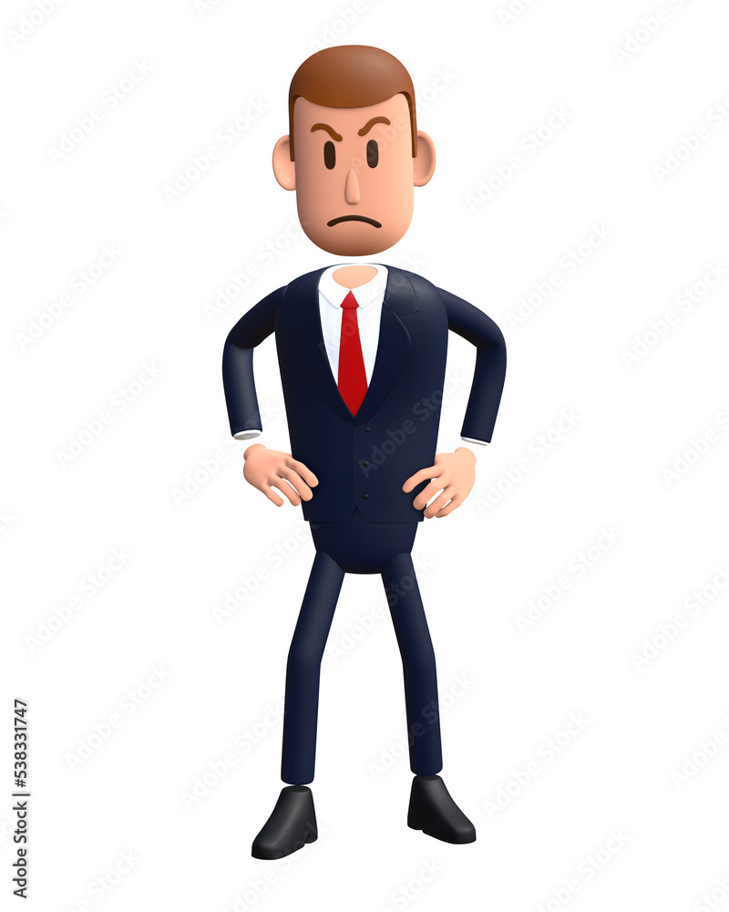 3D cartoon businessman with mad gesture. Businessman 3D character 3D cartoon businessman with mad gesture. Businessman 3D character