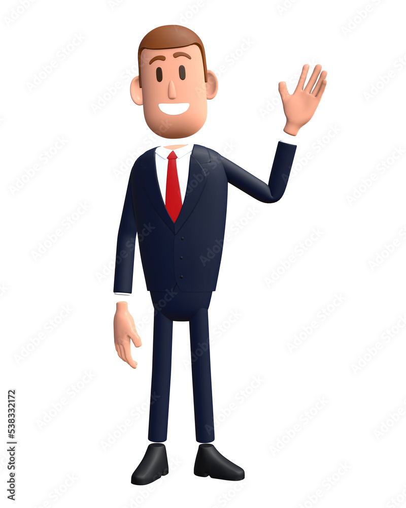 3D cartoon businessman with say hi gesture. Businessman 3D character 3D cartoon businessman with say hi gesture. Businessman 3D character