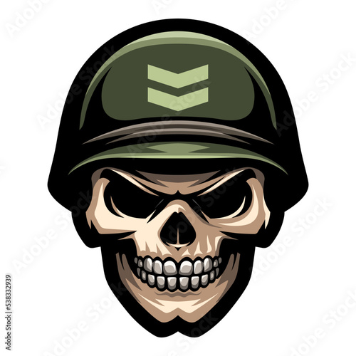 American soldier, skull warrior logo. Sport mascot label. T shirt print.