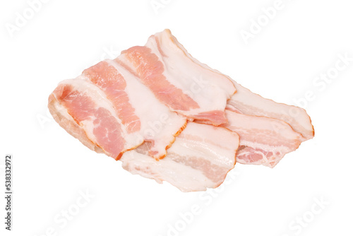 smoked bacon rolled up isolated on white