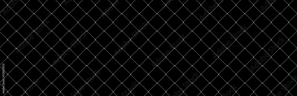 Net texture pattern on black background. Net texture pattern for backdrop and wallpaper. Realistic net pattern with black squares. Geometric background, vector illustration