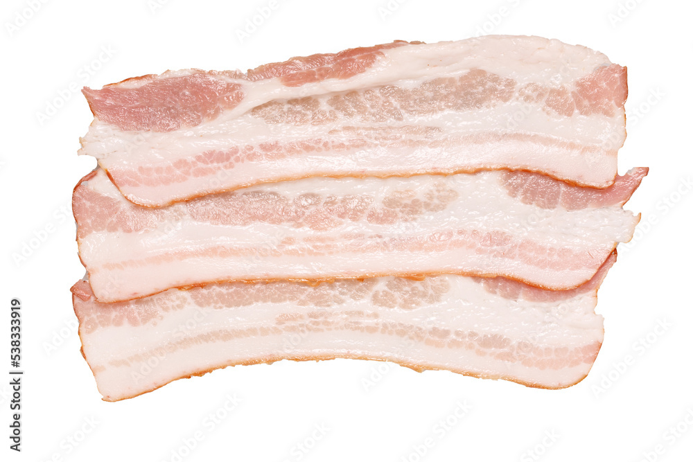 several strips of bacon isolated on white