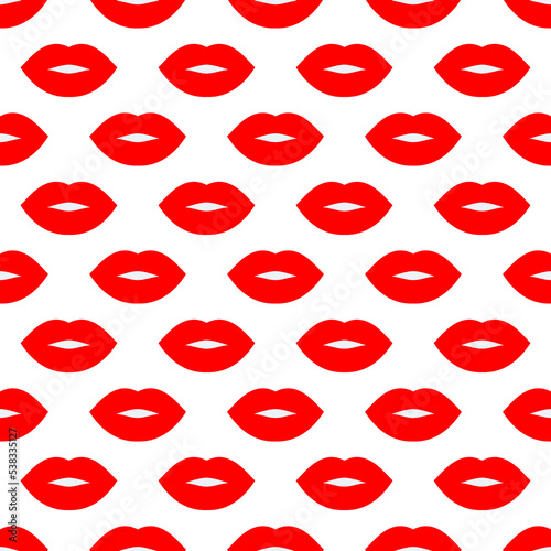 Sexy lips. Seamless vector pattern. Red lips on a white background. Fashion pop art backdrop. For modern original designs, prints, textiles, fabrics, wallpapers, posters, textiles, wrappings, and web.