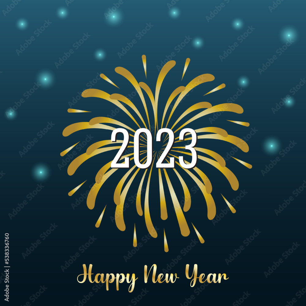 Fototapeta premium Happy new 2023 text with firework suitable for background, banner, or poster