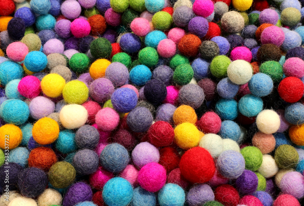 Background of balls of carved felt wool Background of balls of carved felt wool