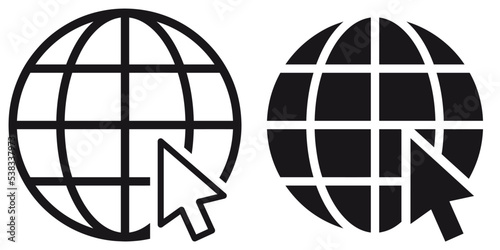 ofvs186 OutlineFilledVectorSign ofvs - globe mouse click cursor vector icon . pointer . cyberspace . cyber attack . isolated transparent . black outline and filled version . AI 10 / EPS 10 . g11525
