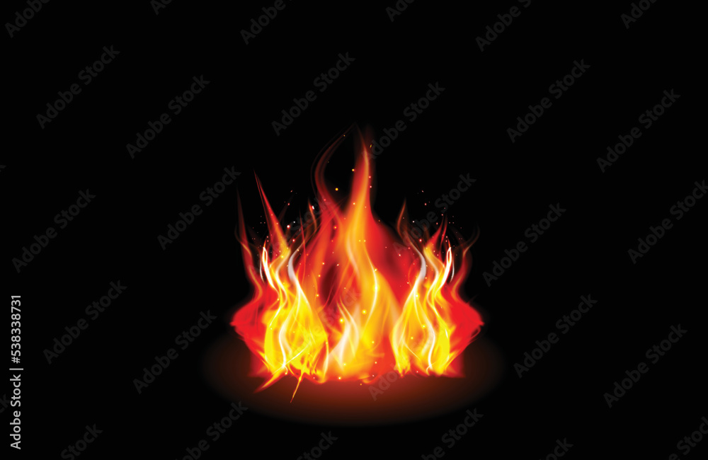 Fototapeta premium Realistic burning fire flames with shiny bright elements.