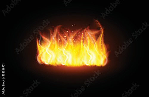 Realistic burning fire flames with shiny bright elements.