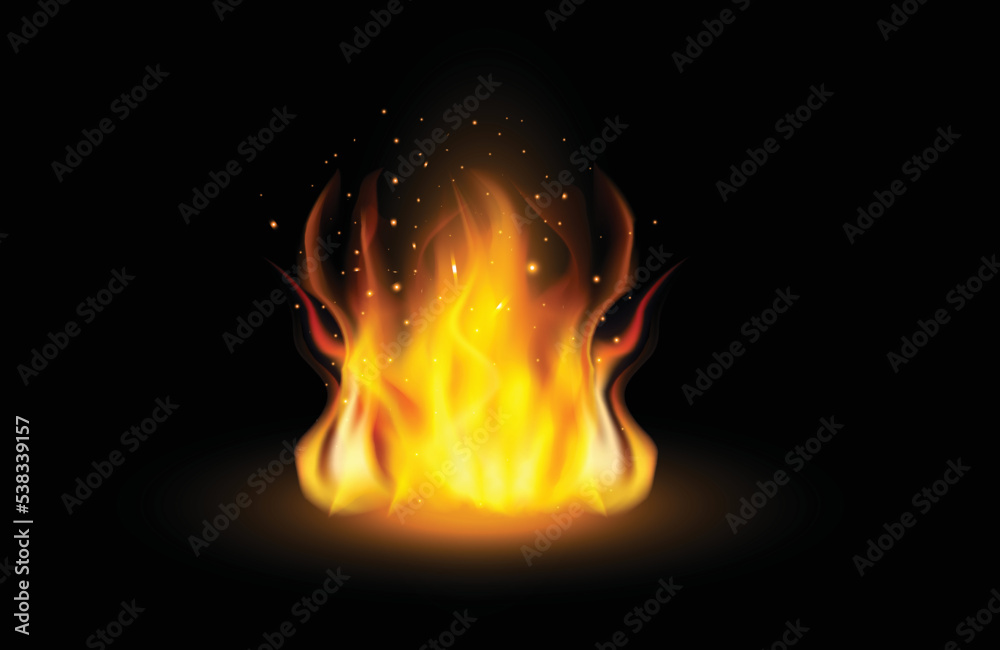 Realistic burning fire flames with shiny bright elements. Realistic burning fire flames with shiny bright elements.