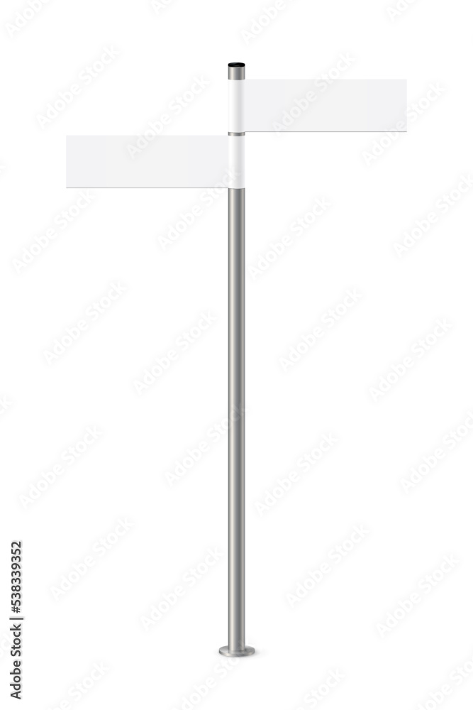 3d road pointer with signs on metal pole, signboard with two empty left and right plates 3d road pointer with signs on metal pole, signboard with two empty left and right plates