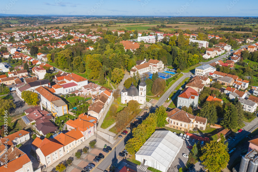 Panoramic drone view of town of Daruvar, Slavonia, Croatia