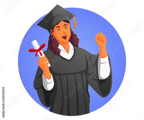 Happy young female graduate holding Rolled diplomat from university graduate