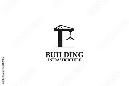 Creative crane with building logo design vector template illustration