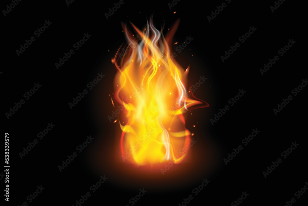 Realistic burning fire flames with shiny bright elements. Realistic burning fire flames with shiny bright elements.
