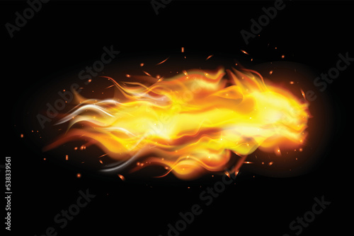 Realistic burning fire flames with shiny bright elements.
