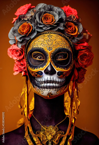 Dia de los Muerte La Catrina Mexiko 3D Rendering AI Digital Illustration No real Person Allerheiligen