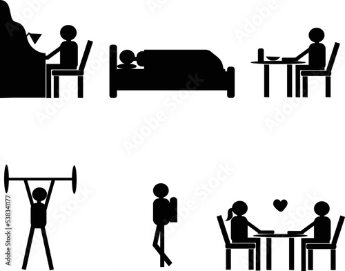 simple silhouette vector of a man's daily activities