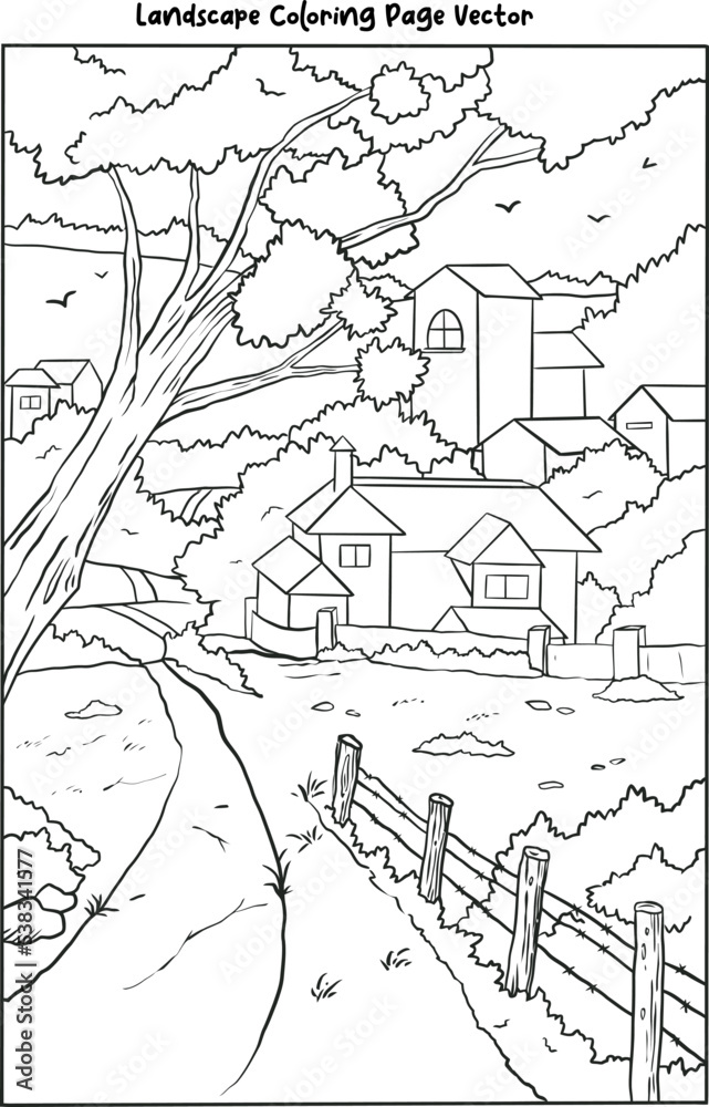 Obraz premium landscape coloring page vector for adult
