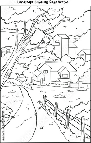 landscape coloring page vector for adult
