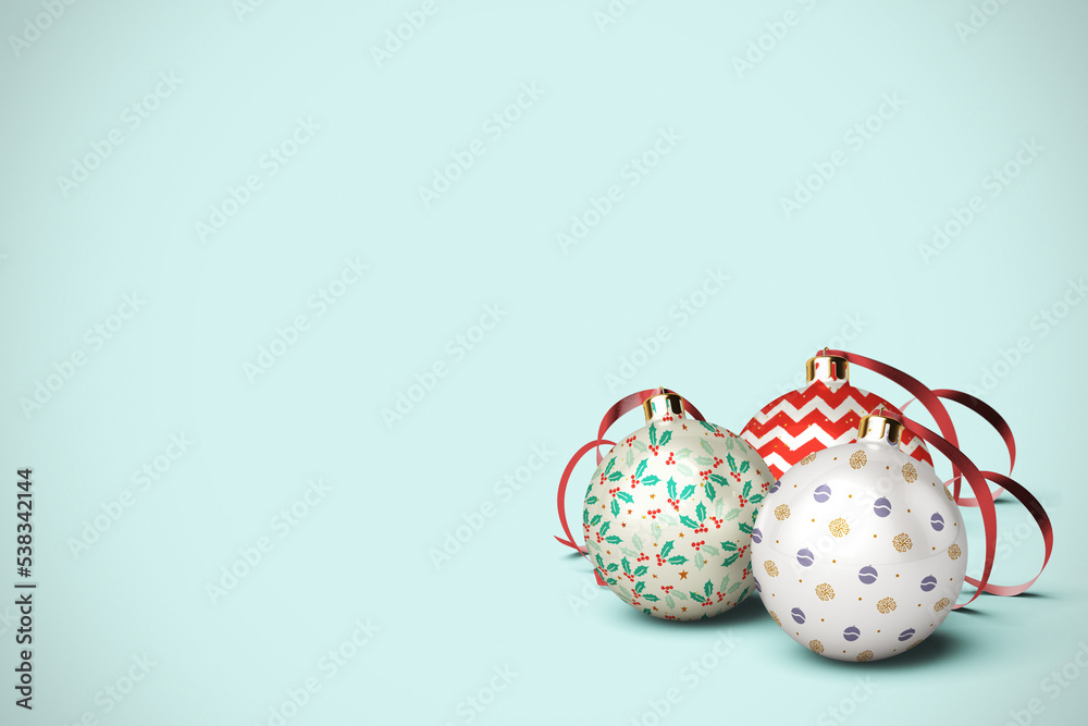Three Christmas Ball Ornaments with Copy Space Three Christmas Ball Ornaments with Copy Space