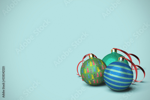 Three Christmas Ball Ornaments with Copy Space