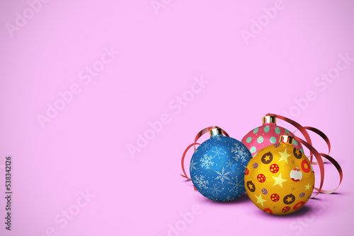 Three Christmas Ball Ornaments with Copy Space