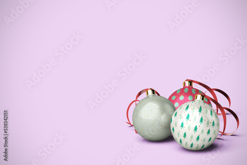 Three Christmas Ball Ornaments with Copy Space