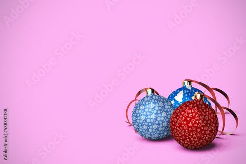 Three Christmas Ball Ornaments with Copy Space