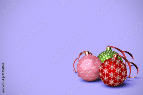Three Christmas Ball Ornaments with Copy Space