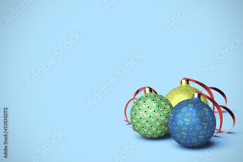 Three Christmas Ball Ornaments with Copy Space