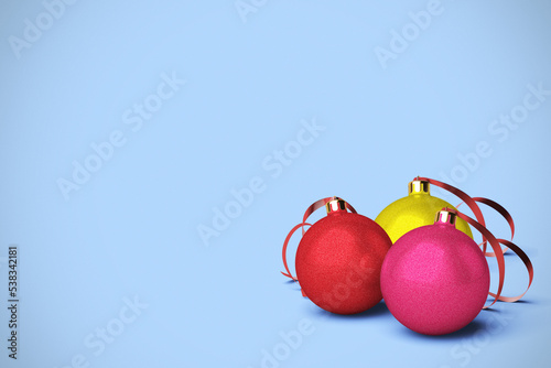 Three Christmas Ball Ornaments with Copy Space