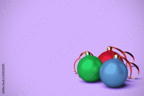 Three Christmas Ball Ornaments with Copy Space