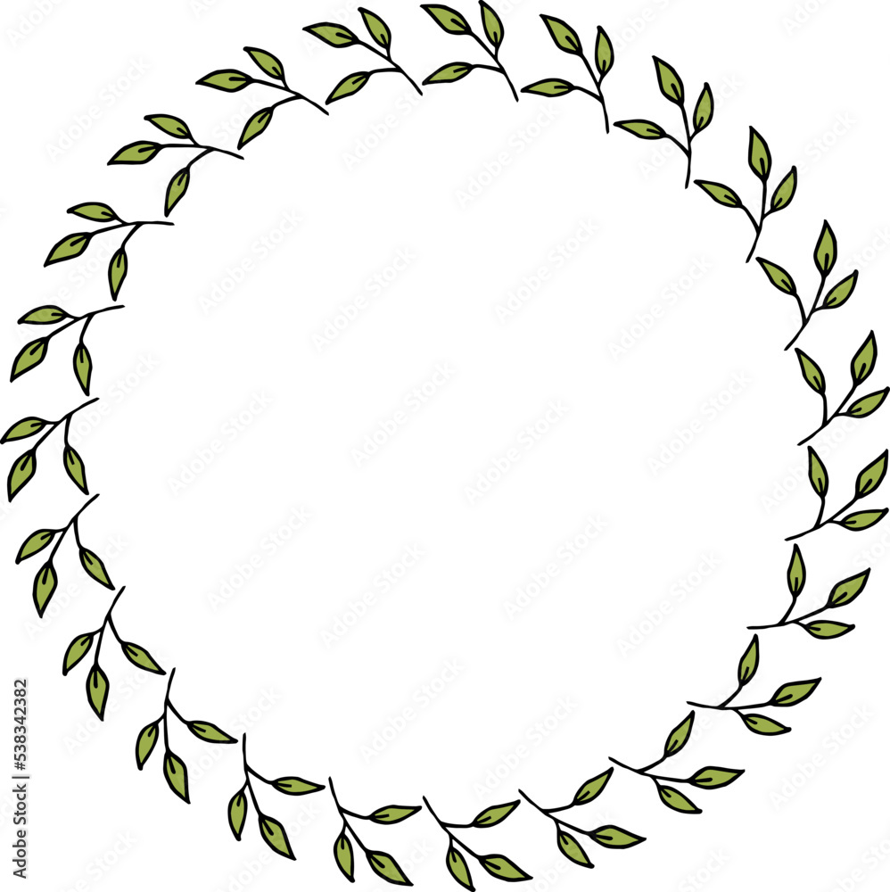 Round frame with wonderful green branches on white background. Vector image. Round frame with wonderful green branches on white background. Vector image.