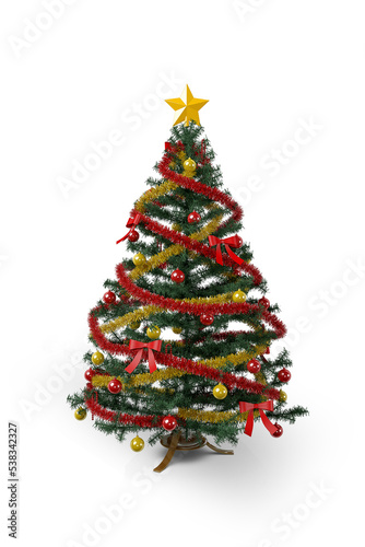 Colorful Christmas Tree are On Isolated White Background