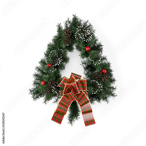Colorful Christmas Wreath on Isolated White Background