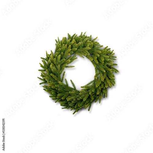Colorful Christmas Wreath on Isolated White Background