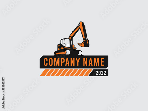 Excavator logo template in perspective for building project, company, construction